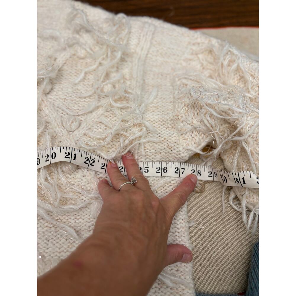 Anthropologie Fringed Pullover Sweater Oversized Ivory BOHO Shaggy Fringe Detail - Picture 9 of 13